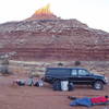 North Sixshooter camp with the sun desperately warming up the rock in January 2006. <br>
<br>
Apparently we hauled and slept on this 275 foot tower with 2 haul bags???