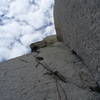 Leading the second pitch of McTech Arete.