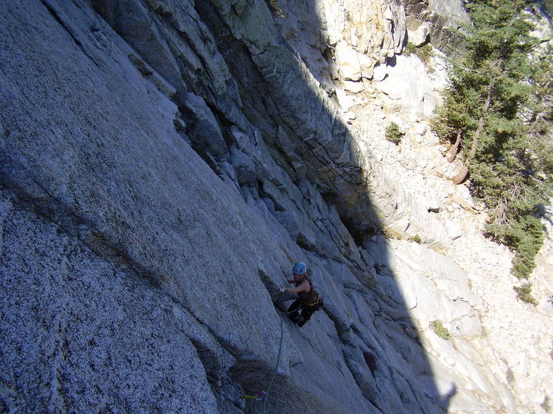 Laura climbs the first pitch of Whodunit