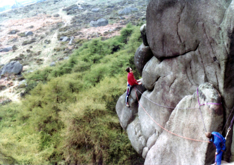 Chris Owen on pitch 2, past the crux, after a crazy epic! Ahhh a double rope hip belay....