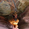 Climbing through hands section of the Crackhouse.