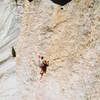 Kris Solem going for it on Carson-Kodas Arete (5.11b R).