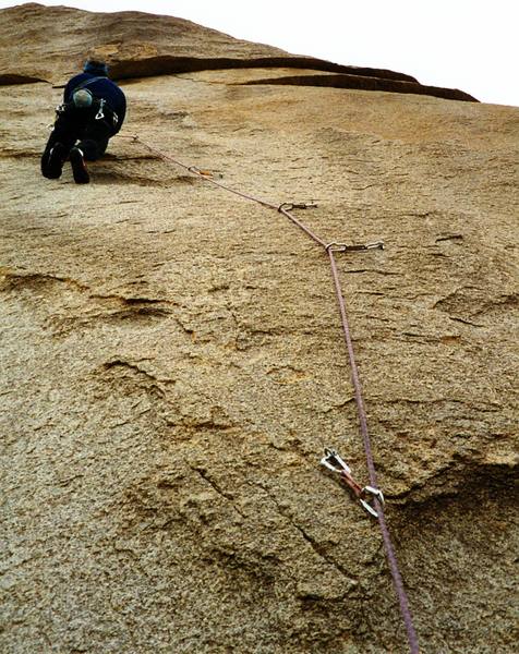 Bob Gaines on the first ascent, 1992