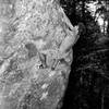 Rick Cashner bouldering at The Cathedral Boulders, below Cathedral Spires.<br>
Photo by Blitzo.