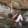 Alli working the steep jugs on some unnamed problem.