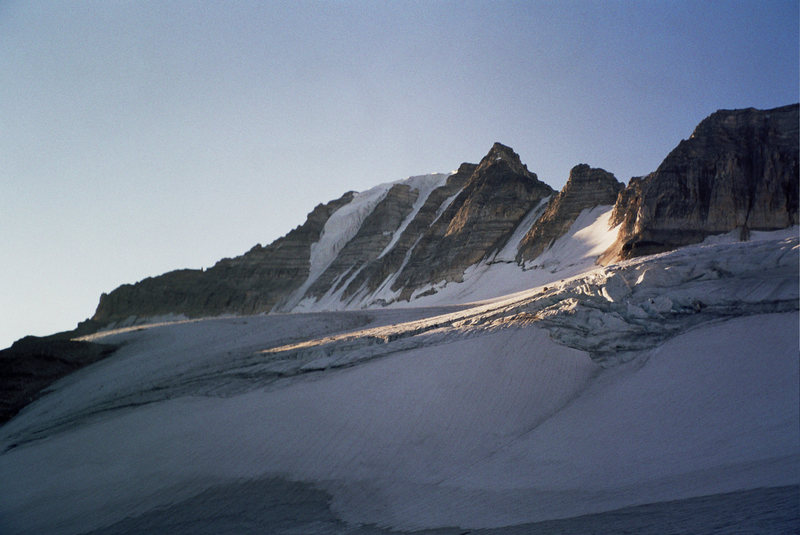 Looking east from the glacier during the later part of a sunrise.