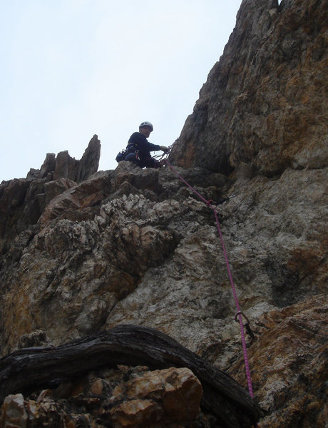 John Ross, belaying at the top of the last pitch.