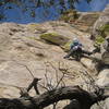 Scott Jones at the starting crux of the route.