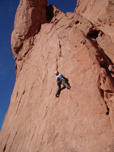 Jen climbing Cowboy Boot Crack.  Garden of the Gods.<br>
