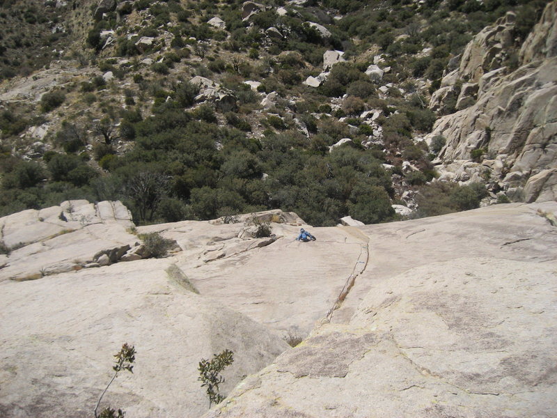 Scott Jones climbing the crux pitch.