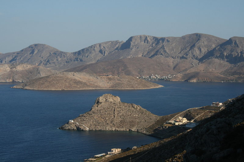 Kasteli.  The white building on the point is the church.