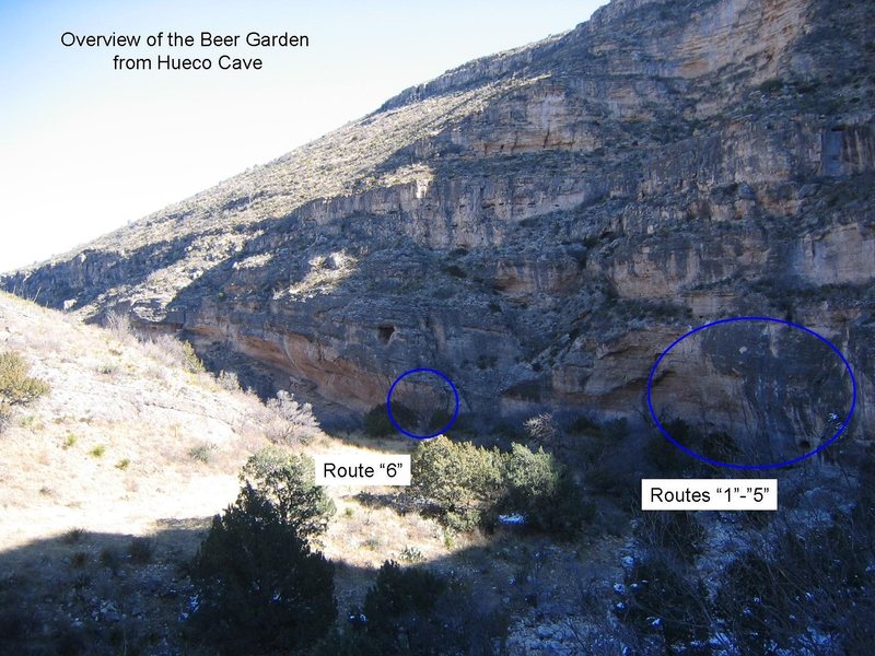 View of the Beer Garden from the Hueco Cave.  There's a lot more potential on this wall.