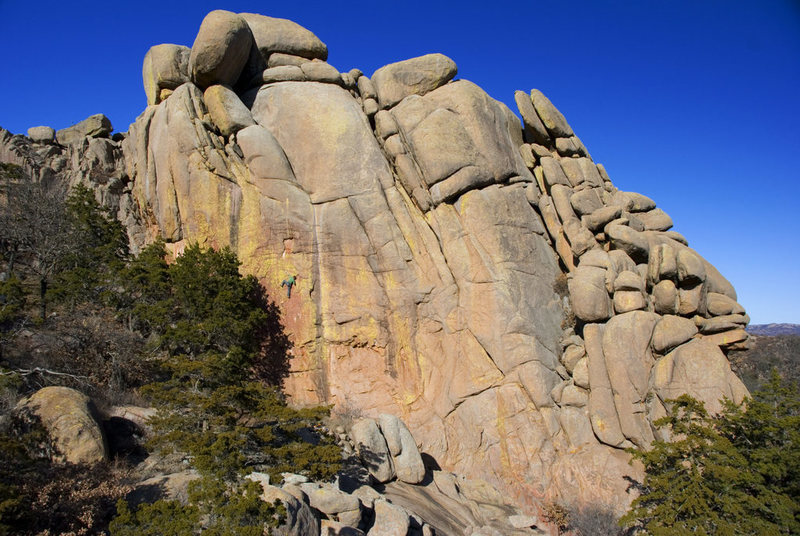 Steven Charles on Rap Bolters From Hell, 12a, Lost Dome, Wichita Mountains Wildlife Refuge.