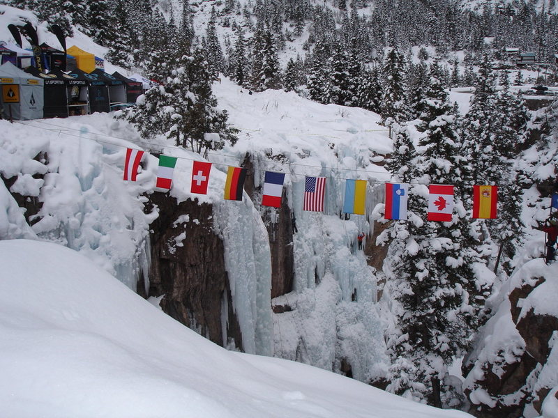 Flags representing the climbers home country