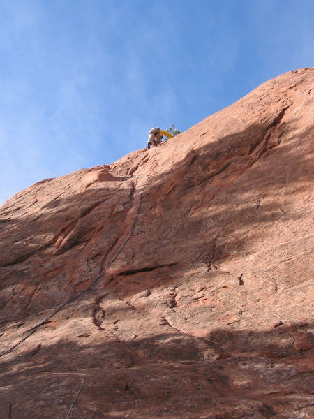 The Rose - route is left of bolt/rope line.  Note that I was practicing adding some extra protection past bolt #3 (obvious jag to left on rope).