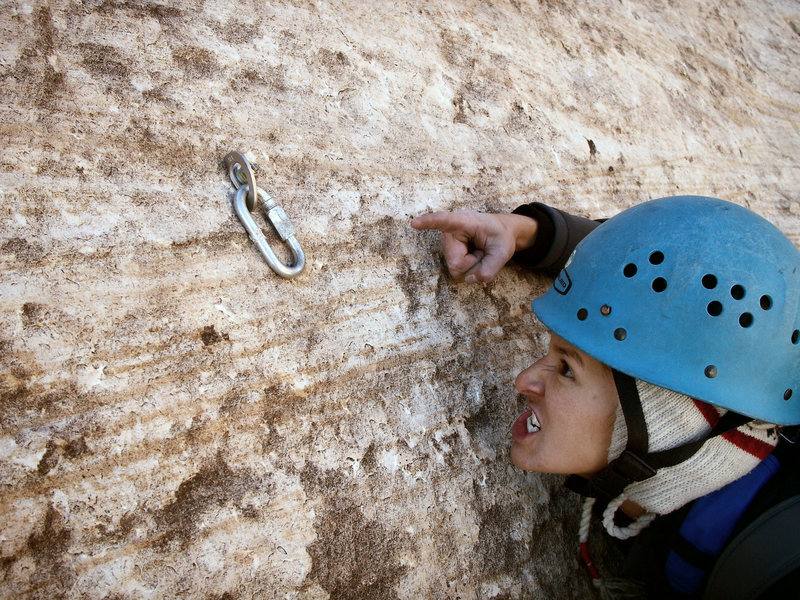 Oh the Humanity!!!!<br>
<br>
The outrageous bolt just above the 3rd pitch belay