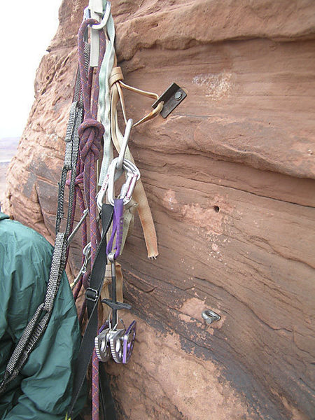 An historical selection of anchors below the headwall.<br>
<br>
What's the deal with that "anchor" on the bottom?