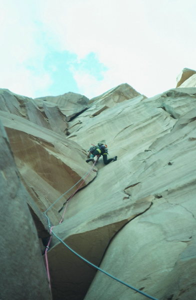 Primrose Dihedrals, Moses Tower, climber: Olaf photo:Steve Morris 