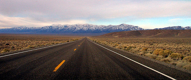 Highway 50, the loneliest highway in America.<br>
Photo by Blitzo.