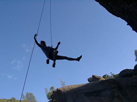 After a fall that ripped my fingertips, trying to jump out to the rope to be lowered down to the platform