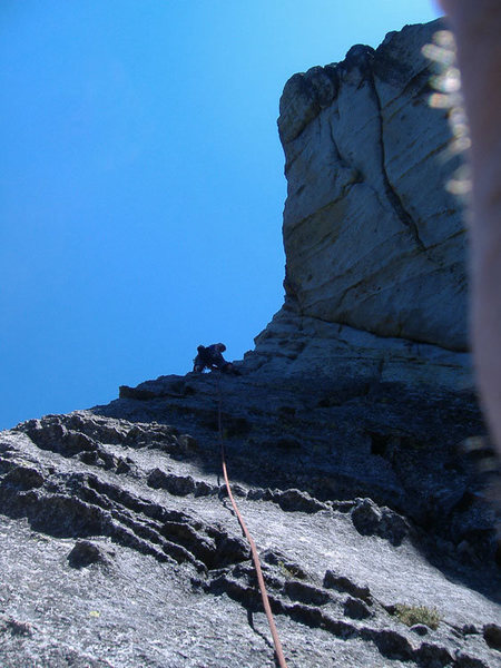 The great third pitch of Traveler Buttress.