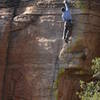 EFR just past the crux.  It's easier but surprisingly pumpy climbing to the top.<br>
The coner on the left is Blood Book.