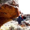 A nice lip traverse on the 'Swordfish Trombone Boulder'