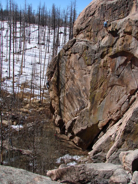 Climbers on For Real Wall.  Kevin Stricker on right, on IS THIS FOR REAL, on left, 5.10 corner crack.