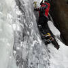 This shot features the thinner, steeper ice above the cave on the left side of the main flow, just left of a left-facing dihedral.