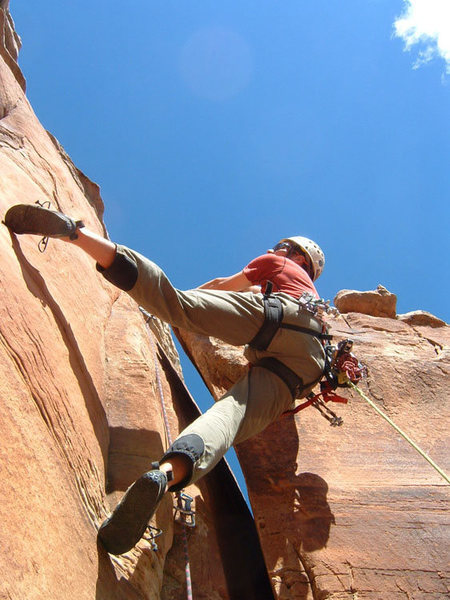 The final pitch on the Southwest Defile Route on Grand View Spire.