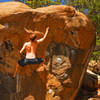 The V4 problem that is just right of the dihedral on the trailside boulder. 