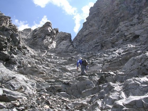 Heading for the summit high above.