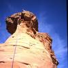 Charles Vernon looks out from the summit of Independence Monument after finishing Otto's Route.