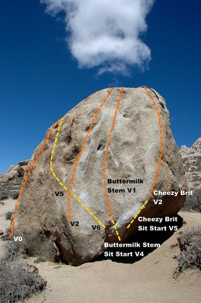 'Buttermilk Stem Boulder', South face Topo.