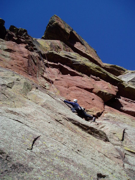 Ken Parker nearing the steep red band.