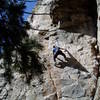 Ken Parker moving left to the arête.