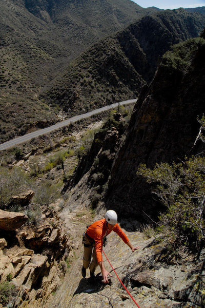 Jesse Groves nears the top of Snickerdoodle, at the Fortress.