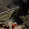 Jesse Groves nears the top of Snickerdoodle, at the Fortress.