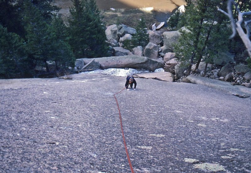 Mack Johnson following the first pitch on the second ascent. May, 1980.