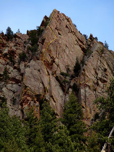Ginseng Junkie (5.10a) via Gambit, to Tiger Balm Arete