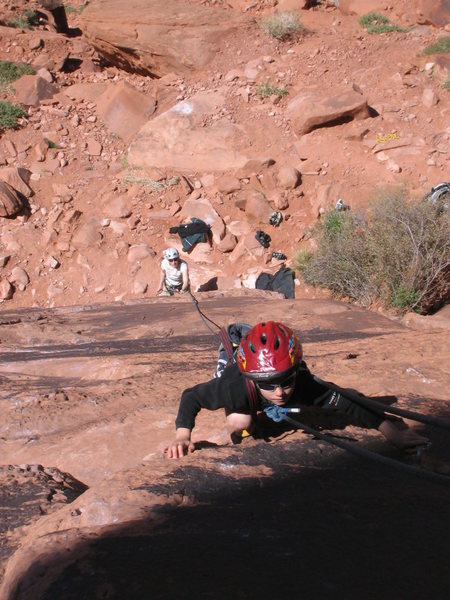 Cody working his way up the 5.6ish slab at the Ice Cream Parlor. April 4, 2008.