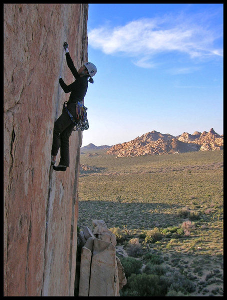 Angelina climbing smoothly through the crux of Wangerbanger.