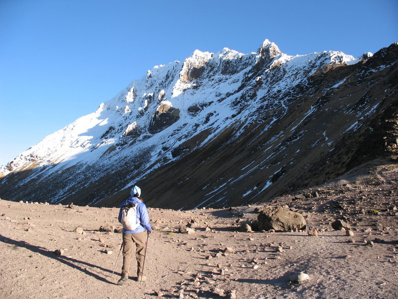 Nancy Bell heads up the start of the Normal Route from the saddle between Illiniza Norte and Illinza Sur.