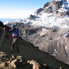 Nancy Bell heads up the first part of the ridge on the Normal Route as Illiniza Sur looms large in the background.