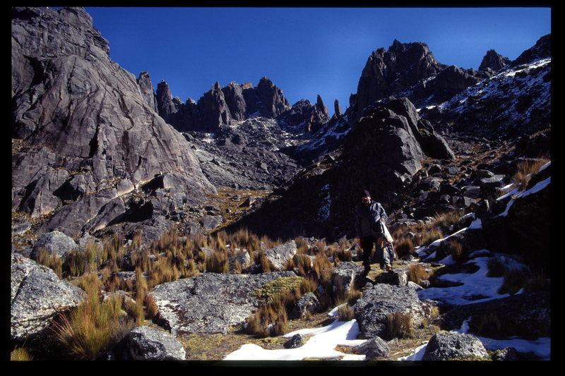 Generic pic of the northern Quimsa Cruz. Photo by Benny Bach. We did the first route on that big slab back to the left: Hamburguesa Dreams.