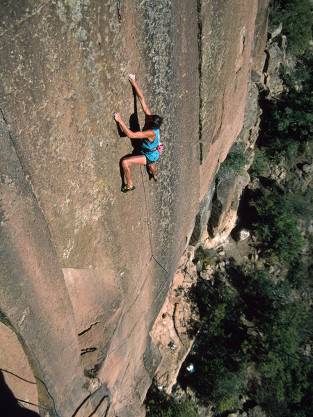 Jean DeLataillade on an early ascent of Izimbra, 1992. Pic by Cammo.