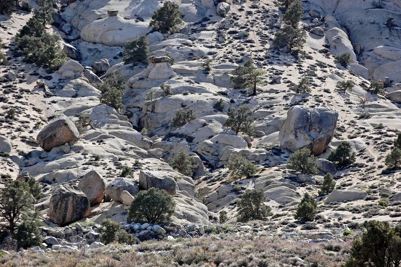 Checkerboard Area, with the Checkerboard Boulder on the far right, viewed from Buttermilks Main.