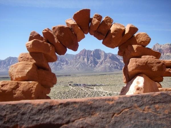 Made use of someones beautiful rockwork to capture the scenery of Red Rock Canyon.