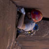 Tigger, working through the lower cruxy section on Bunny Slope (IC 5.9+), Critic's Choice Wall.