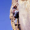 Alan Nelson using a ground-down hook on a clean, hammerless, no-bolts lead of the forgotten A5 test piece "Misbegotten" 1976 unknown photographer, Original submission: Pywiak (rc.com) 